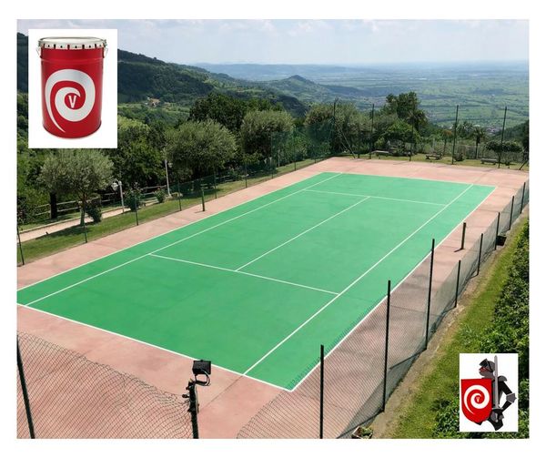 Campo da tennis verniciato con nostro smalto acrilico semilucido testurizzato